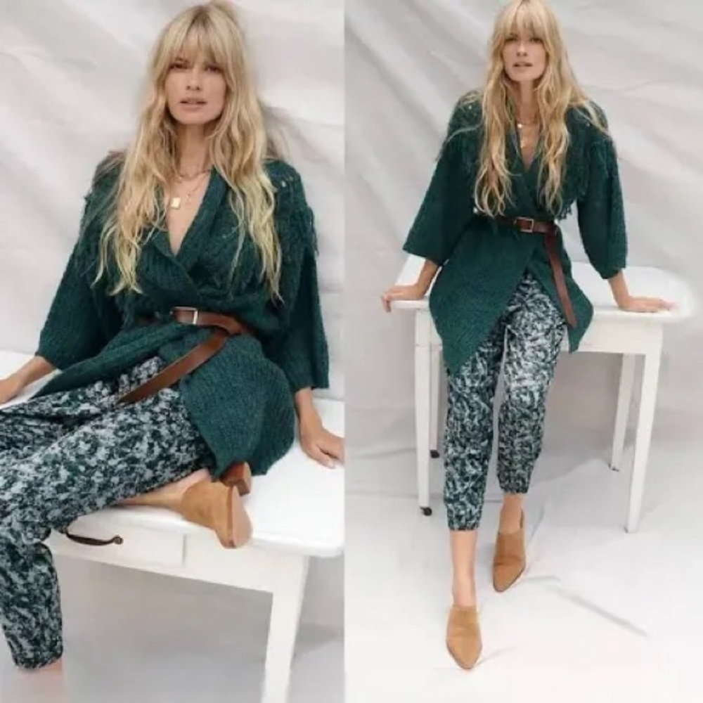 Anthropologie‎ Stevie Fringe Open-Front Sweater One Size Green
